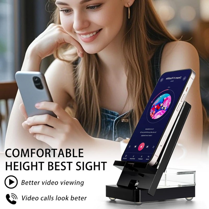 GDUSMCN Acrylic Phone Holder Firm，Phone Stand for Desk，Star Decorations and Not Easily Damaged，Office Accessories，Novel Design,Pink Black and Clear. (Black) - Image 5